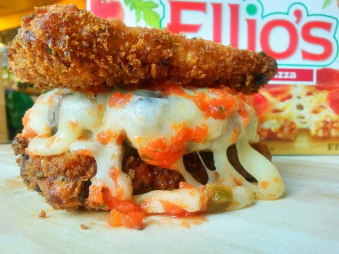 That, kids, is two deep-fried Elio's pizzas surrounding a burger. Photo: PYT