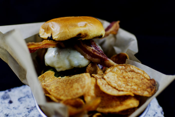 The Harvest burger Long serves at his Annapolis restaurant.