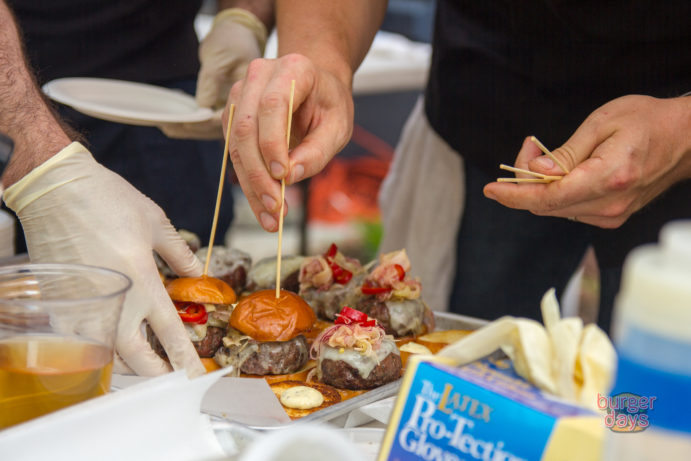 Matt Adler's White Label burgers getting the finishing touches.